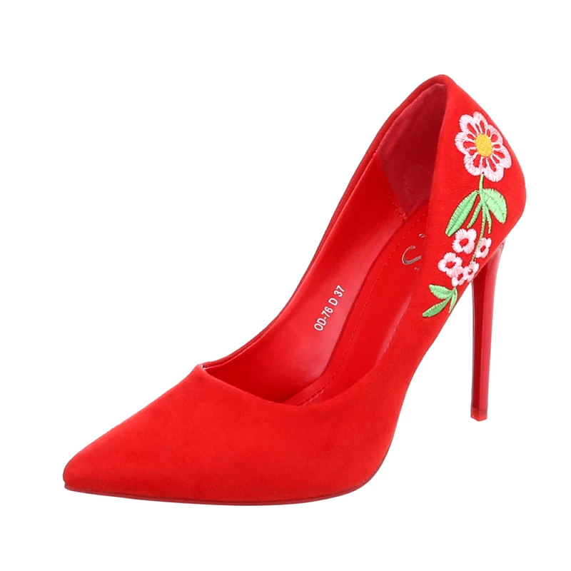 LD shoes Σουέτ γυναικείες γόβες με κέντημα - Κόκκινες 0668-Κοκκινο