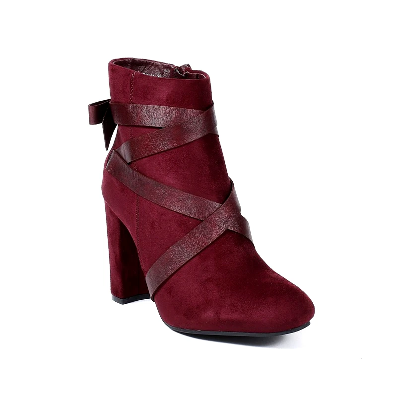 IDEAL SHOES Σουέτ μποτάκι με φιόγκο πίσω - Μπορντώ 0613-Κοκκινο