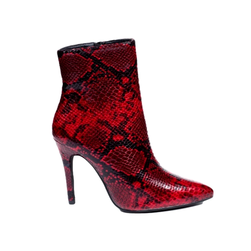 IDEAL SHOES Γυναικεία μποτάκια φίδι με μύτη - Κόκκινα 0788-Κοκκινο