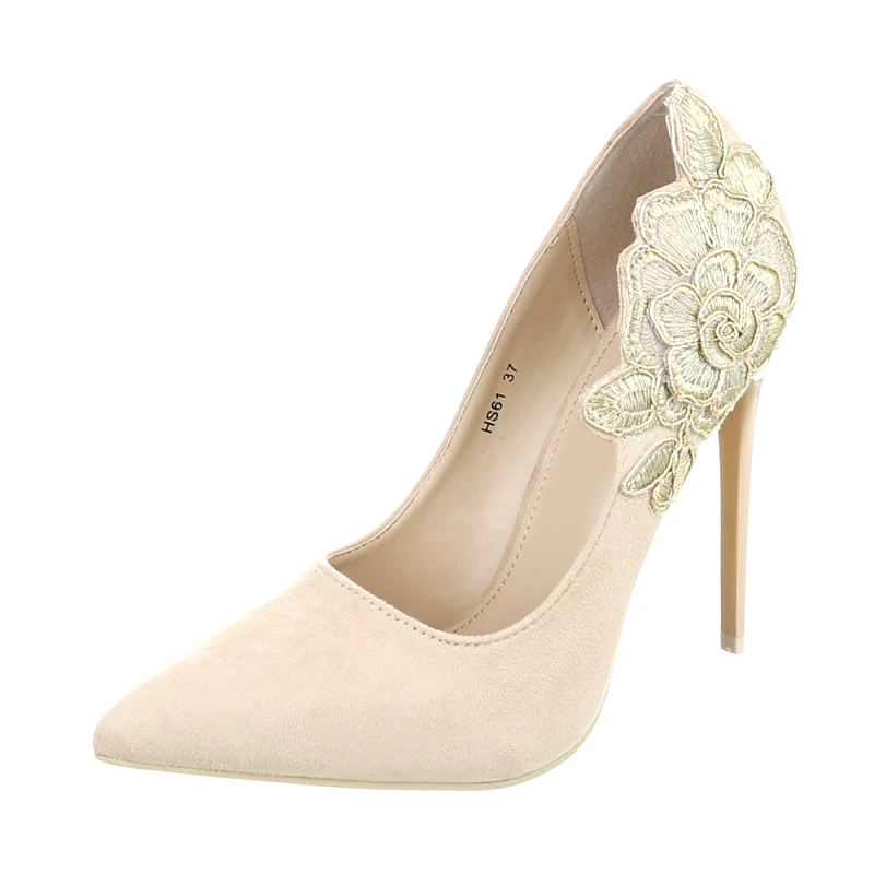 LD shoes Σουέτ γόβες με κέντημα στο πλάϊ - Μπέζ 0647-Μπεζ