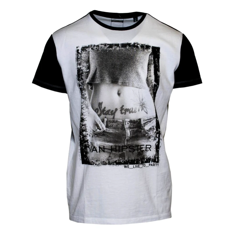 VAN HIPSTER 71345-02 T-Shirt ανδρικό λαιμόκοψη με στάμπα - λευκό/μαύρο-Ασπρο