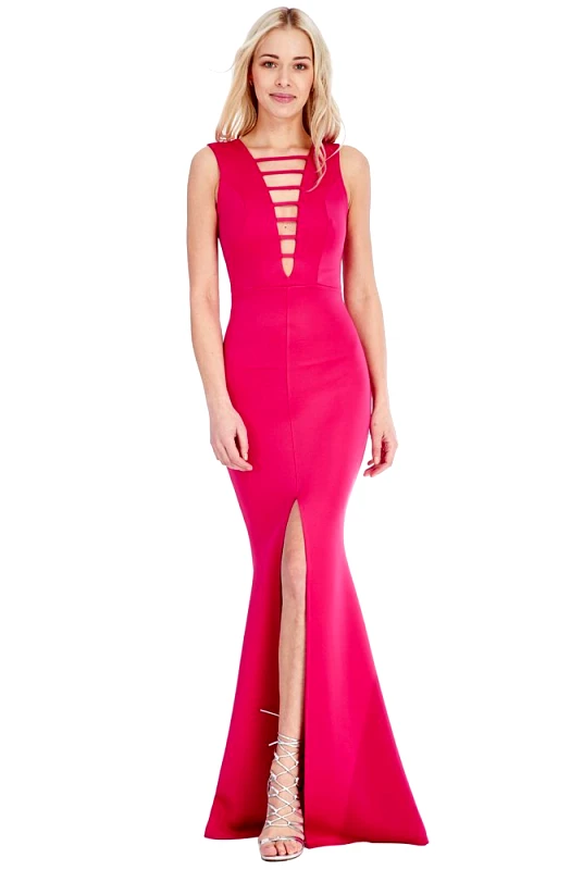 GB Fashion 9180 GB Μάξι φόρεμα με σκίσιμο και βαθύ ντεκολτέ - φούξια-Φούξια