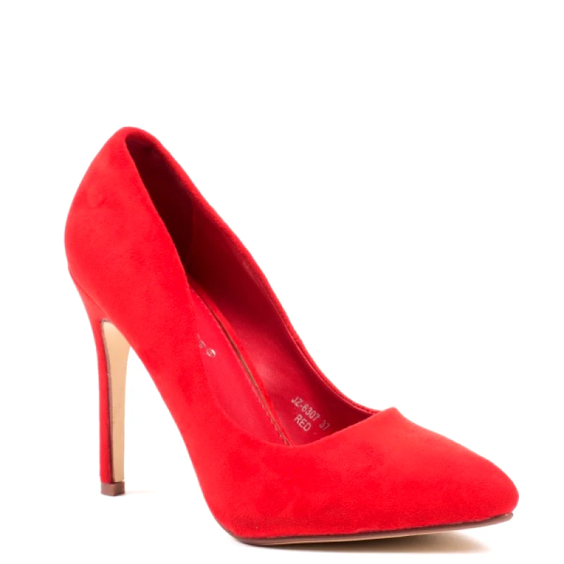 IDEAL SHOES Γυναικεία σουέτ γόβα - Κόκκινη 0567-Κοκκινο