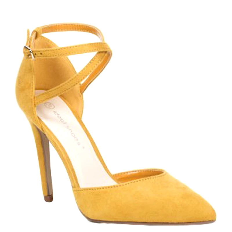 IDEAL SHOES Γυναικείες suede γόβες με λουράκια - Κίτρινες 0741-Κίτρινο