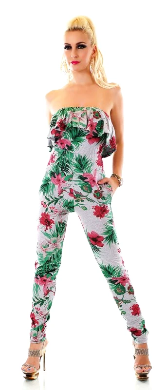 SD Fashion Στράπλες φλοράλ ολόσωμη φόρμα - Γκρι 31050-Γκρι
