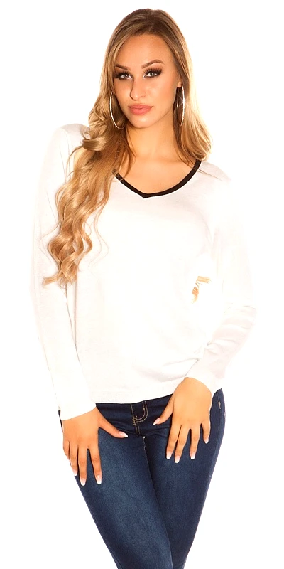 Fashion Style 41952 FS Πουλόβερ με άνοιγμα και φερμουάρ στη πλάτη - Ασπρο-Ασπρο