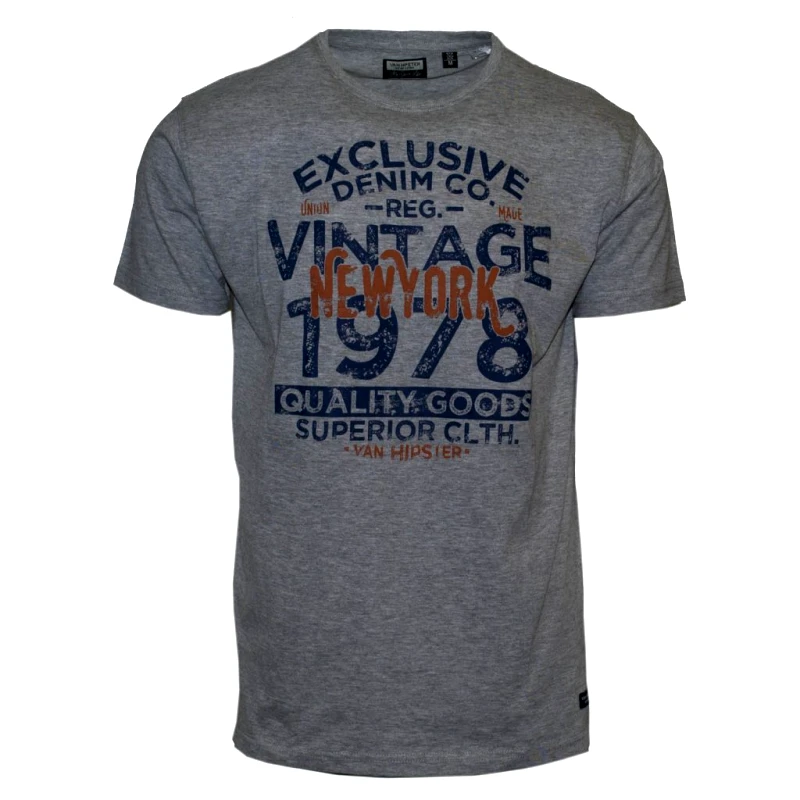 VAN HIPSTER 71362-04 Ανδρικό T-shirt με μοντέρνο τύπωμα - γκρί-Γκρι