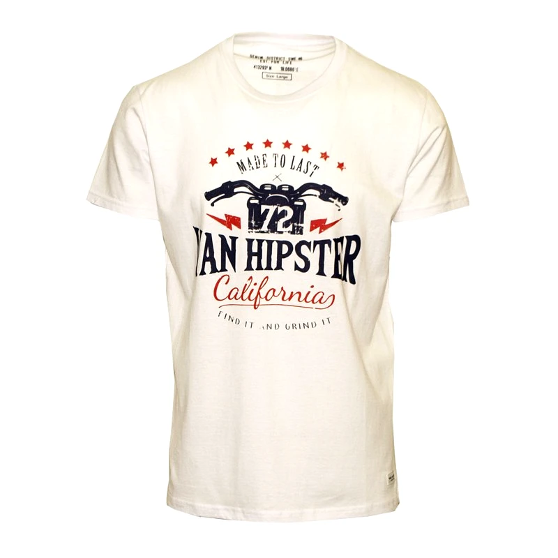 VAN HIPSTER 71490-02 Ανδρικό T-shirt με μοντέρνο τύπωμα - Ασπρο-Ασπρο