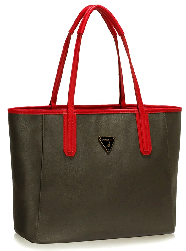 LS Bags 1279 LS Γυναικεία τσάντα διπλής όψης LS00506 -Γκρί / Κόκκινο-Γκρι