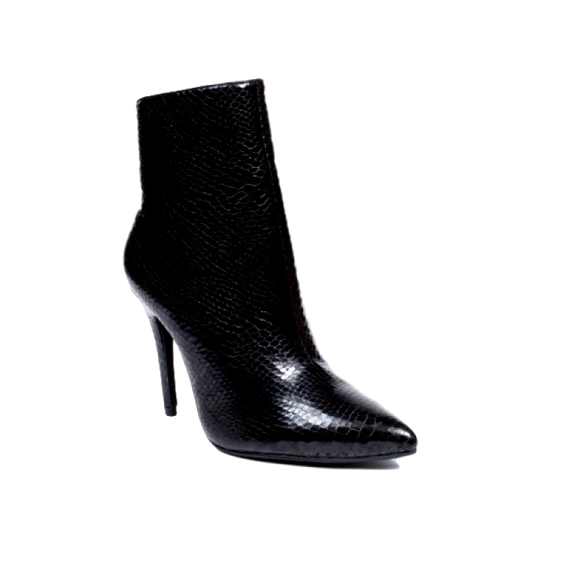 IDEAL SHOES Γυναικεία μποτάκια φίδι με μύτη - Μαύρα 0786-black