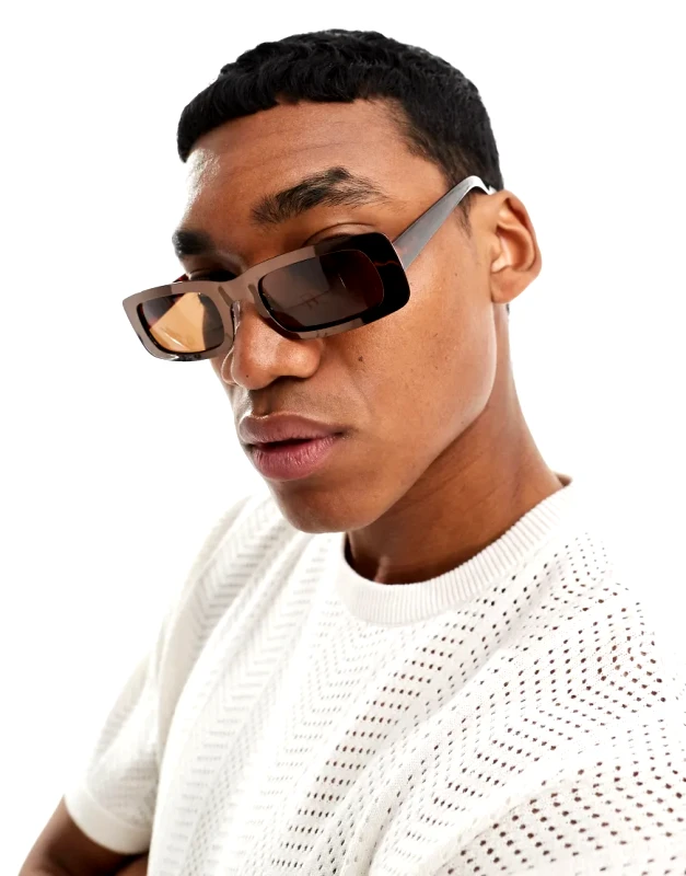 ASOS DESIGN ASOS DESIGN metal rectangle sunglasses in brown