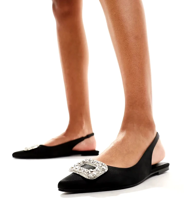 Glamorous Wide Fit Glamorous Wide Fit slingback flat shoes in back-Black