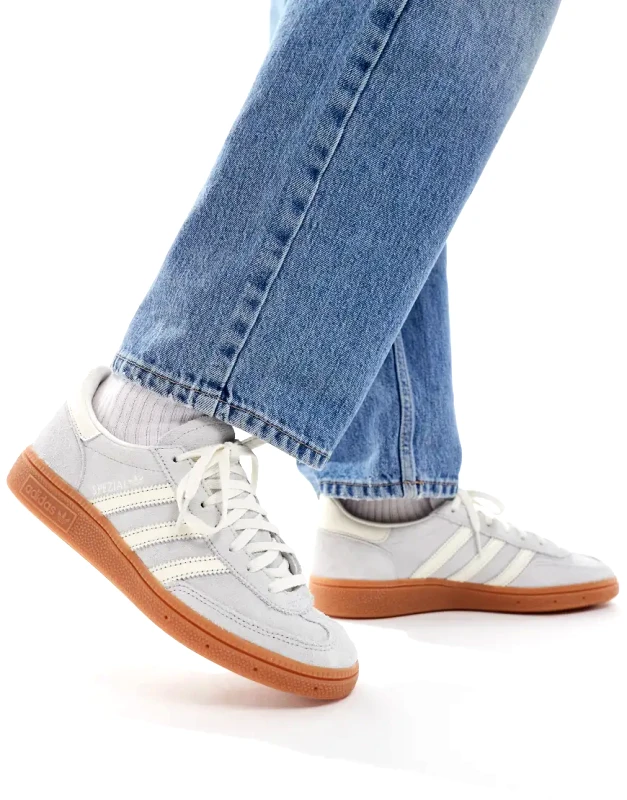 adidas Originals adidas Originals Handball Spezial gum sole trainers in silver and white-Multi