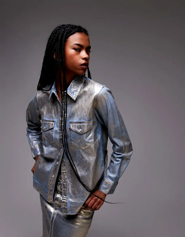 Levi's Levi's iconic metallic denim western shirt in gold CO-ORD