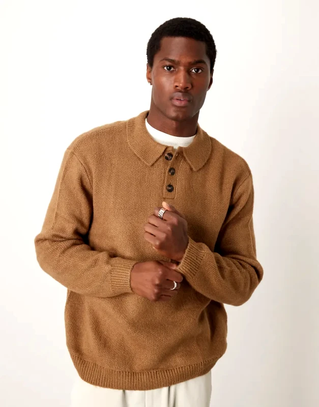 ASOS DESIGN ASOS DESIGN oversized brushed knitted polo in brown