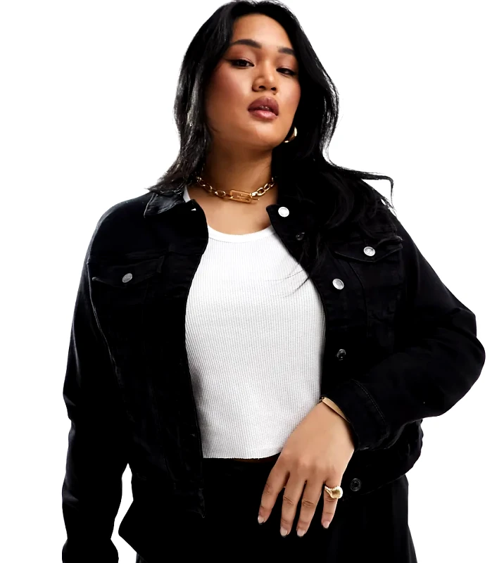 Vero Moda Curve Vero Moda Curve cropped denim jacket in black