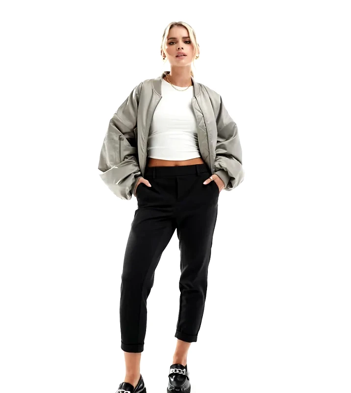 Vero Moda Petite Vero Moda Petite straight leg trousers in dark grey melange