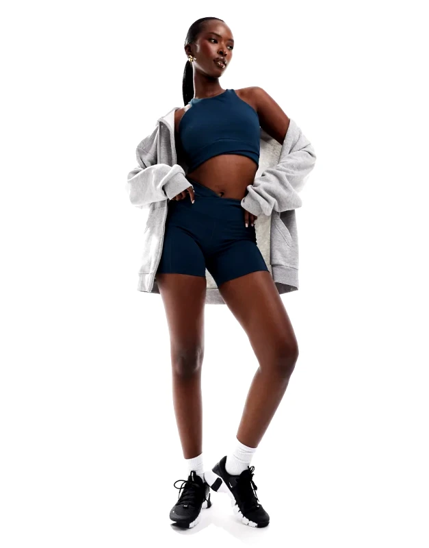 Nike Training Nike One Training Dri-FIT wrapped high waisted 5 inch leggings shorts in navy