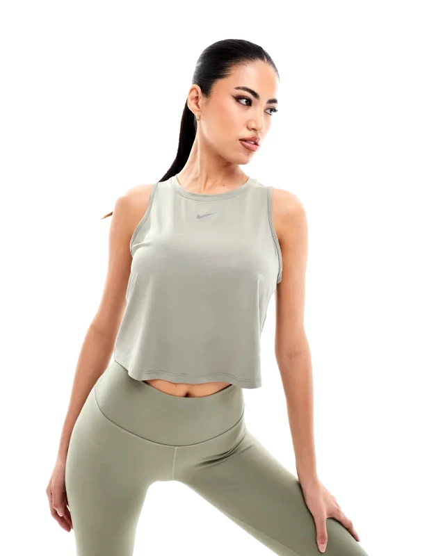 Nike Training Nike One Training Dri-FIT classic cropped tank top in khaki-Green