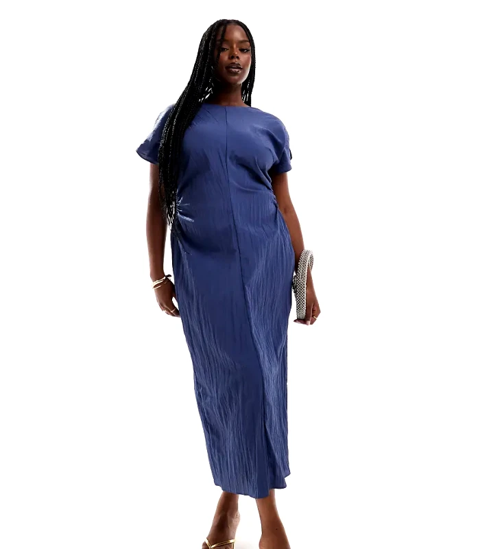 ASOS Curve ASOS DESIGN Curve split cap sleeve cut out midi dress in washed blue