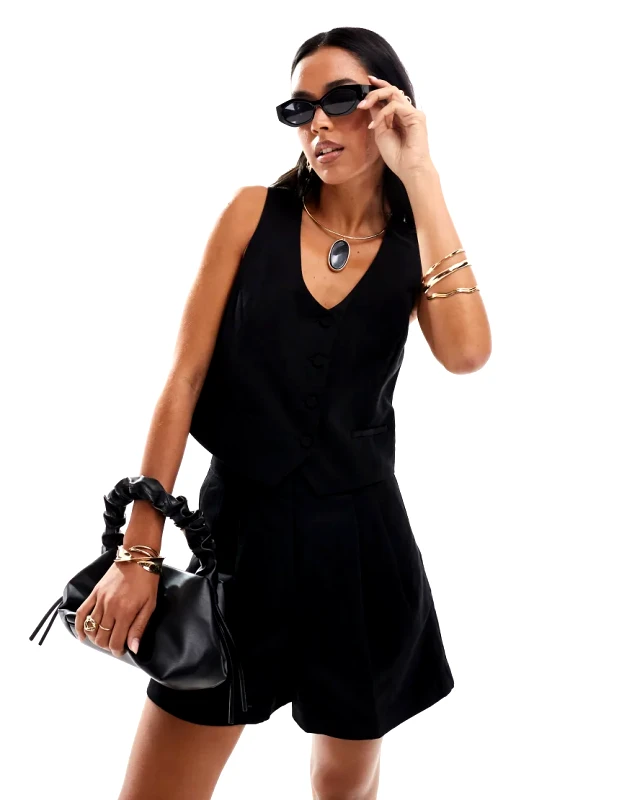 Mango Mango linen mix co-ord waistcoat in black