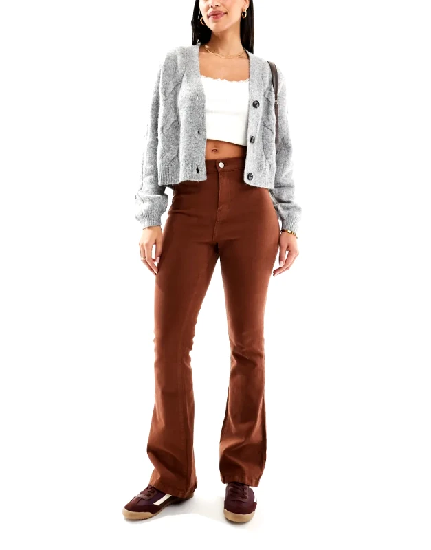 Don't Think Twice DTT Bianca high waist flared jeans in chocolate brown