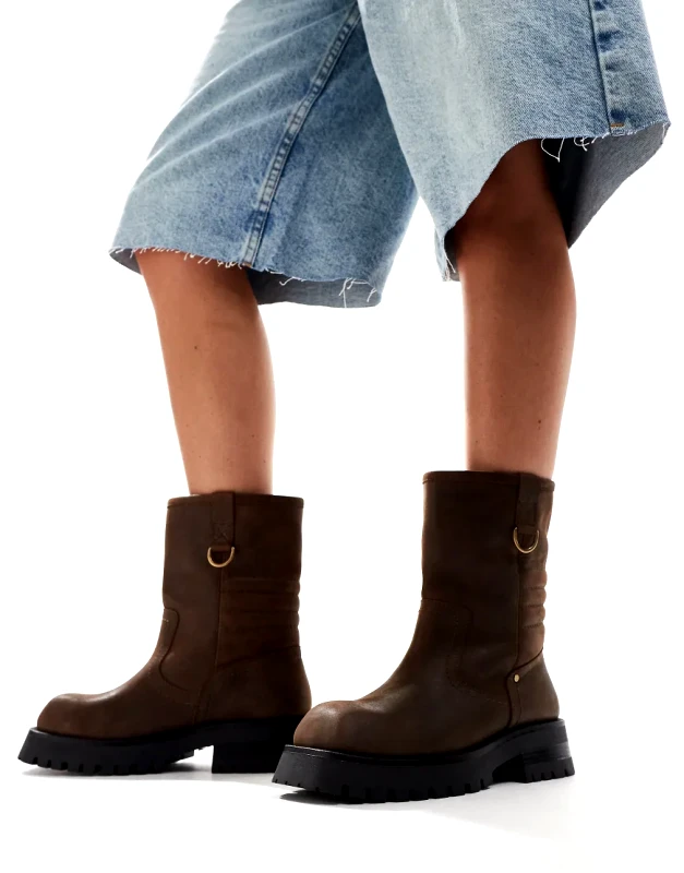 Bronx Bronx Quinn biker ankle boots in coffee bean waxy nubuck-Brown