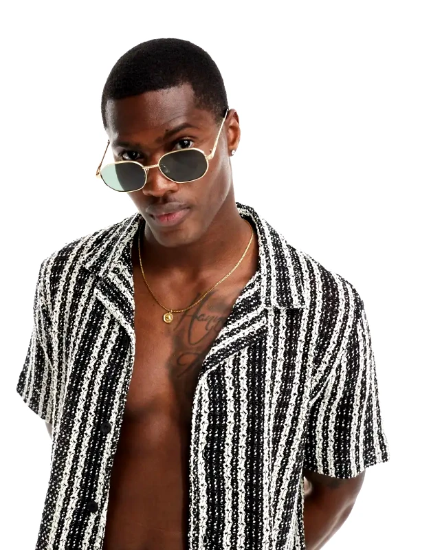 River Island River Island coined metal slim hexagon sunglasses in gold