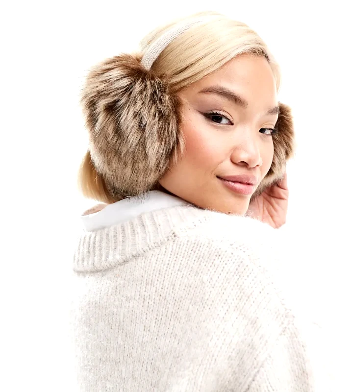 Collusion COLLUSION Womens faux fur ear muff in stone-Neutral