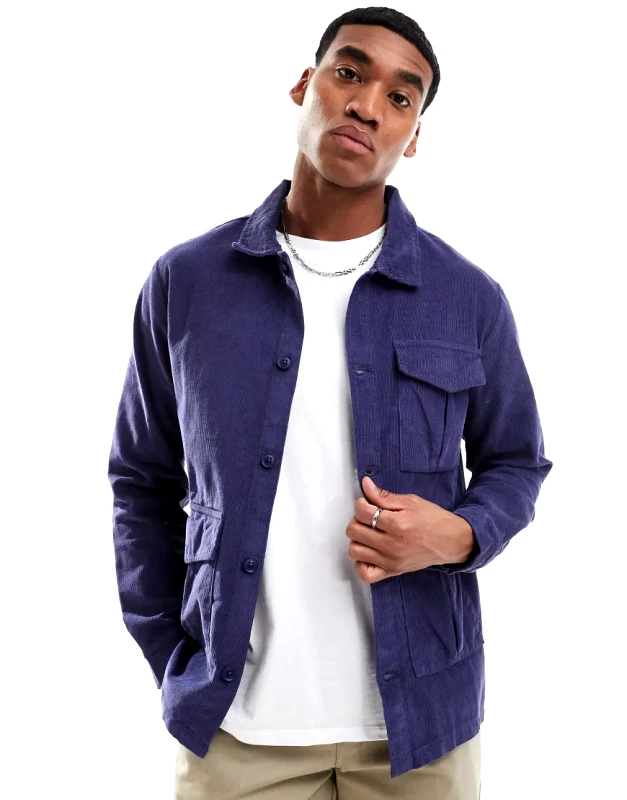 Another Influence Another Influence cord utility overshirt in navy