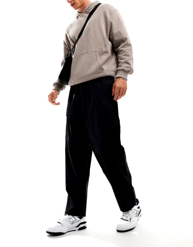 Another Influence Another Influence wide leg parachute cargo trousers in black