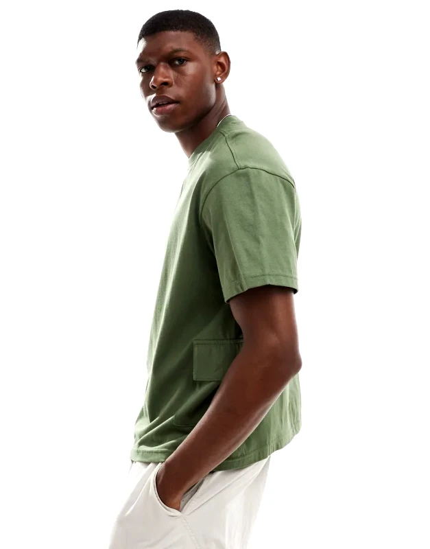 Another Influence Another Influence oversized utility t-shirt in khaki-Green