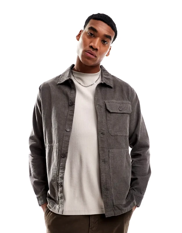 Another Influence Another Influence micro cord utility overshirt in grey