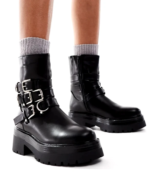 SEQWL SEQWL buckle biker ankle boots in black