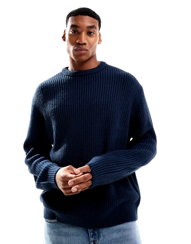 ASOS DESIGN ASOS DESIGN oversized knitted fisherman rib jumper in navy