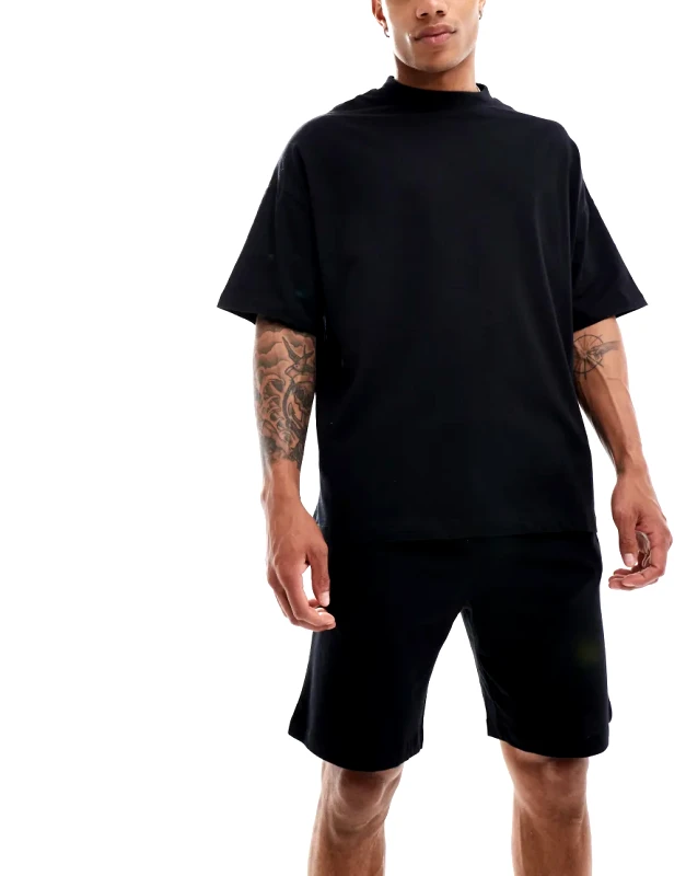 ASOS DESIGN ASOS DESIGN pyjama set with oversized t-shirt and shorts in jersey in black
