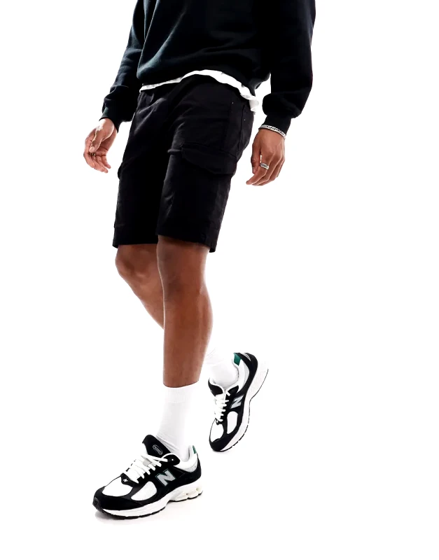 Don't Think Twice DTT garment dye cargo shorts in black