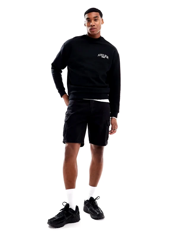 Don't Think Twice DTT oversized denim cargo shorts in black