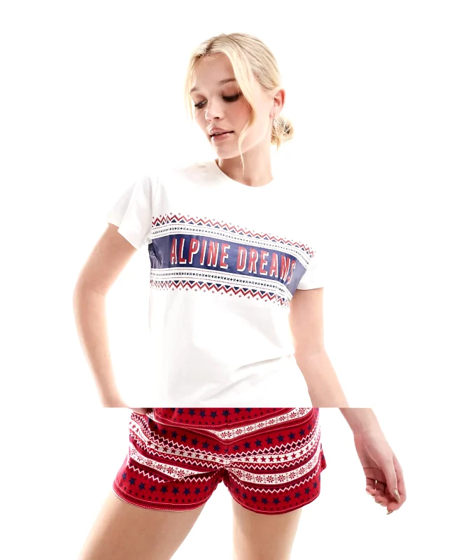 Threadbare Threadbare short pyjama set in red ski print