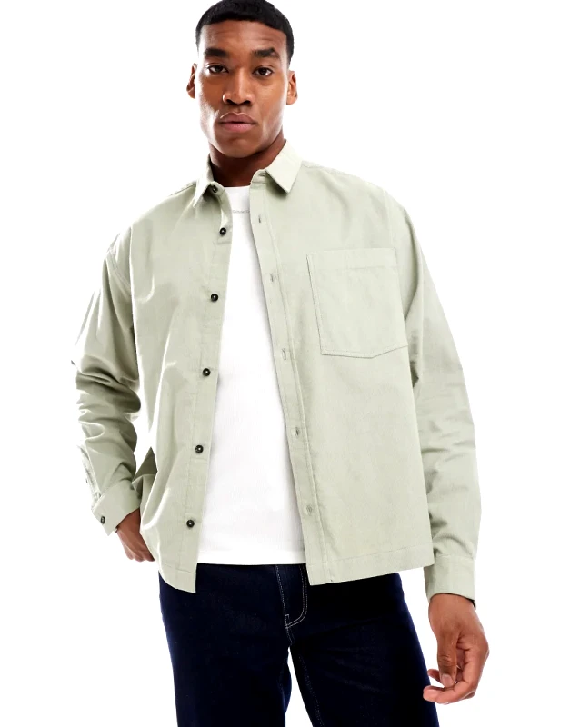 ASOS DESIGN ASOS DESIGN boxy oversized shirt with patch pocket in sage green