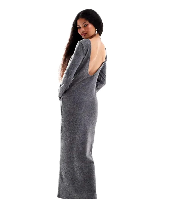 Noisy May Petite Noisy May Petite scoop back knitted maxi dress in grey texture