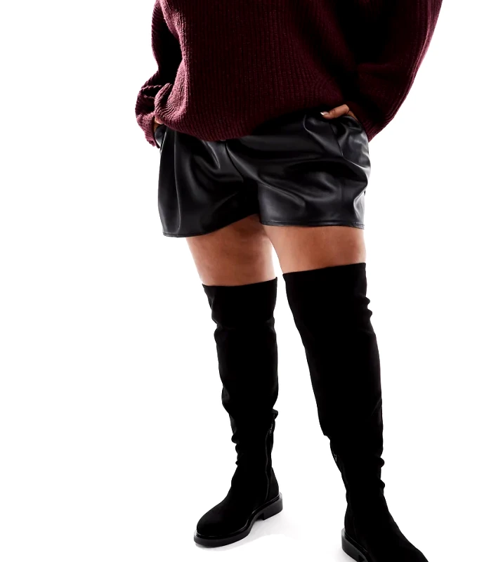 ASOS DESIGN ASOS DESIGN Curve Kaylee smart flat over the knee boots in black