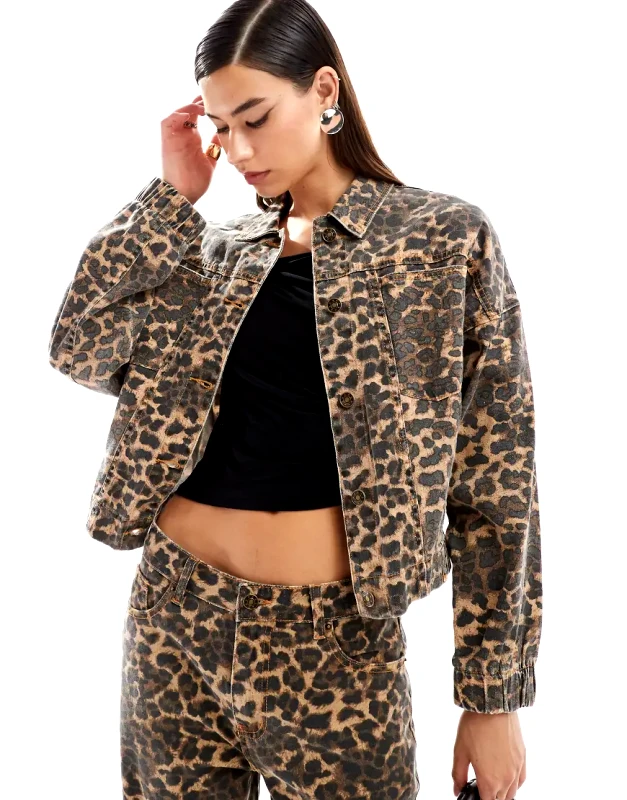 Lioness Lioness denim jacket co-ord in leopard-Multi