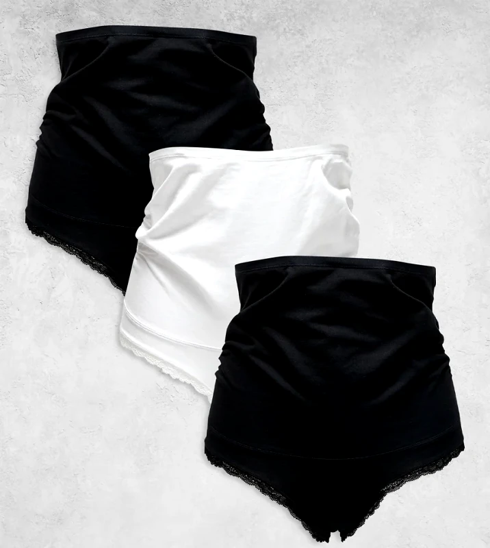 Lindex Lindex MOM Maternity 3 pack lace trim brazilian brief in black/white-Multi