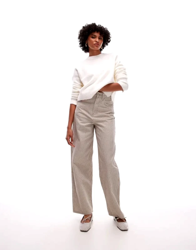 Topshop Topshop high rise Baggy jeans in beige stripe-Neutral