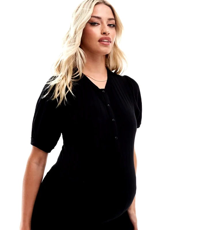 Mama.licious Mamalicious maternity henley long sleeved top co-ord in black