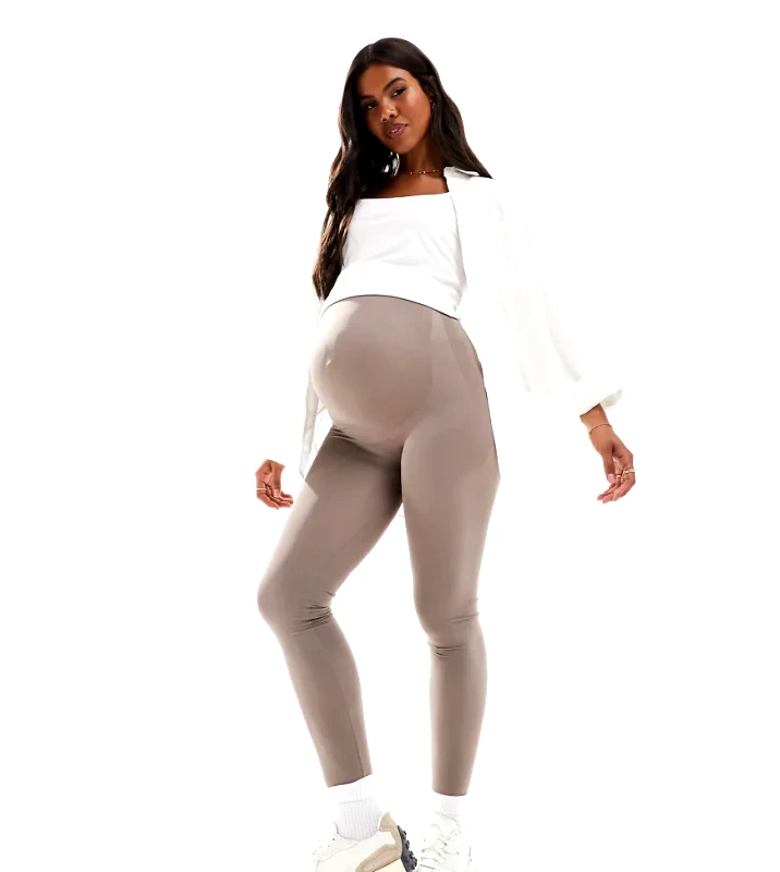 Mama.licious Mamalicious Maternity seamless legging in taupe-Neutral