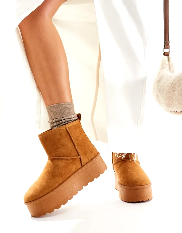 SEQWL SEQWL flatform boots in tan-Neutral