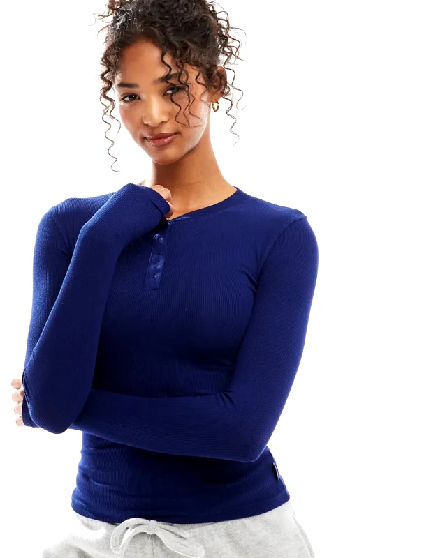 Cotton:On Cotton On sleep recovery henley long sleeve pyjama top in blue-Multi
