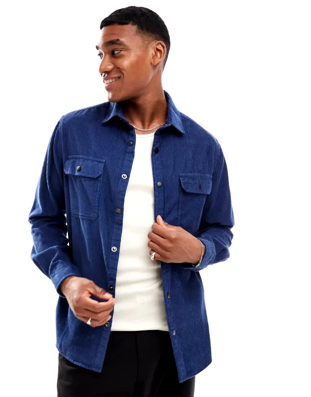 ASOS DESIGN ASOS DESIGN cord overshirt with poppers in navy